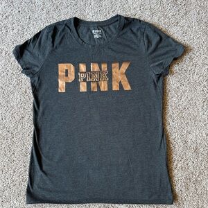 PINK Victoria's Secret Charcoal Tee with Copper Logo